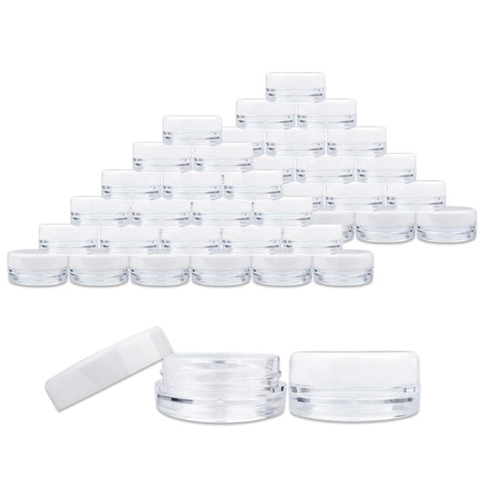 (100 Pieces Jars + Lid) Beauticom 3G/3ML Round Clear Jars with White Screw Cap Lids for Scrubs, Oils, Toner, Salves, Creams, Lotions, Makeup Samples, Lip Balms - BPA Free - (For 8 piece(s))