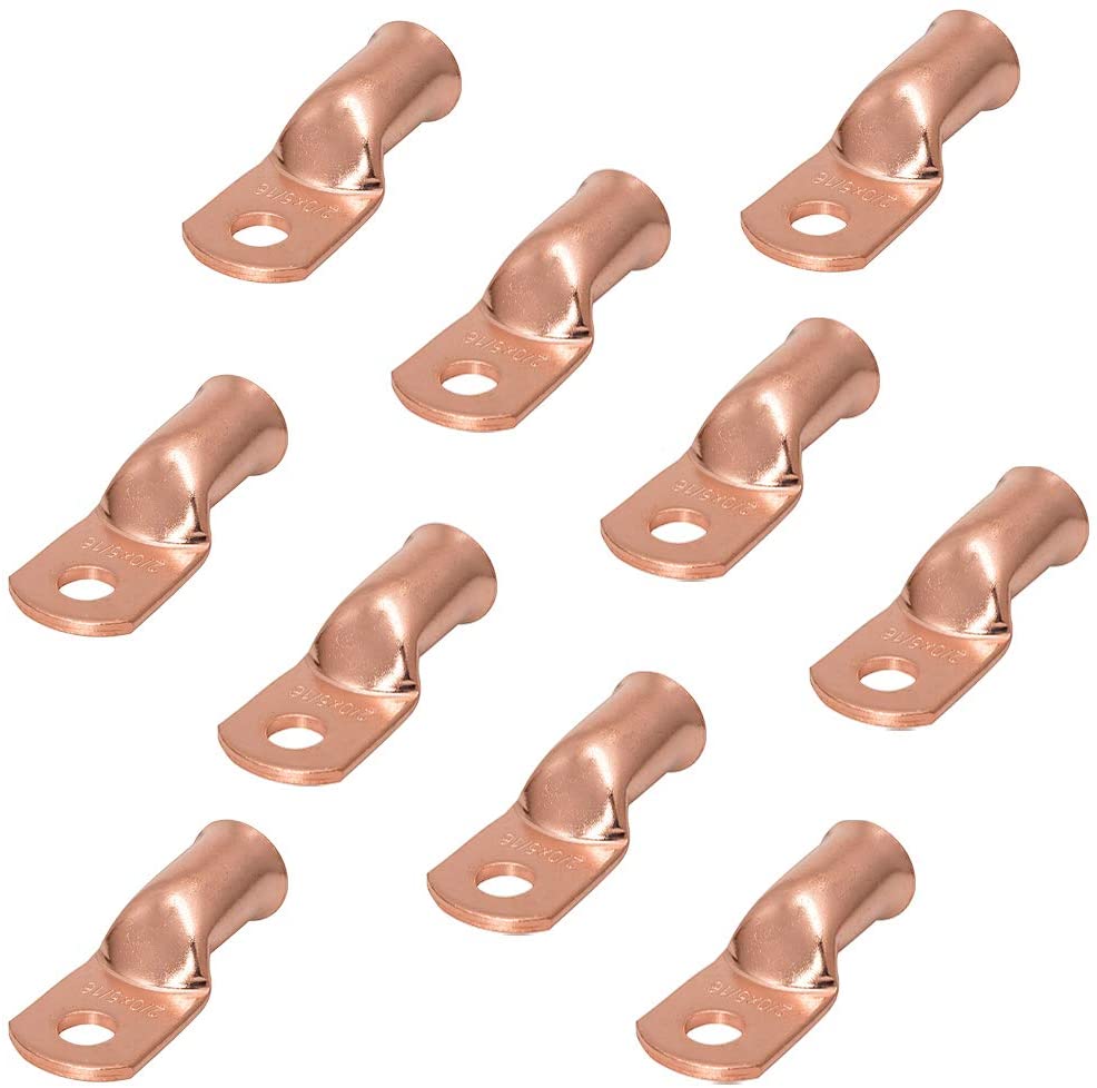 10pcs Purple Copper Terminal Lugs 2/0 AWG Battery Cable Ends Tubular Bare Copper Eyelets Ring Terminal Connectors(2/0 AWG - 5/16'' Ring) - (For 8 piece(s))