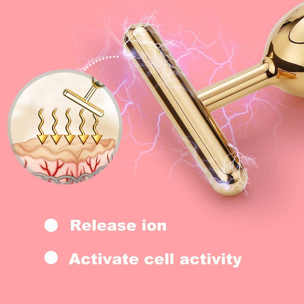 2 in 1 Face Massager Golden Facial Electric 3D Roller and T Shape Arm Eye Nose Massager Skin Care Tools - (For 8 piece(s))
