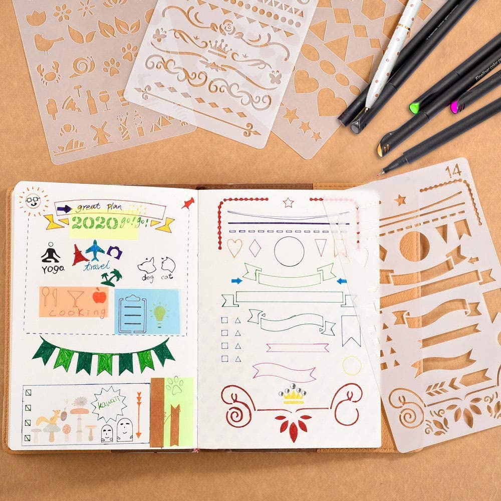 20 PCS Journal Stencil Plastic Planner Set for Journal Notebook Diary Scrapbook DIY Drawing Template Journal Stencils 4x7 Inch - (For 12 piece(s))