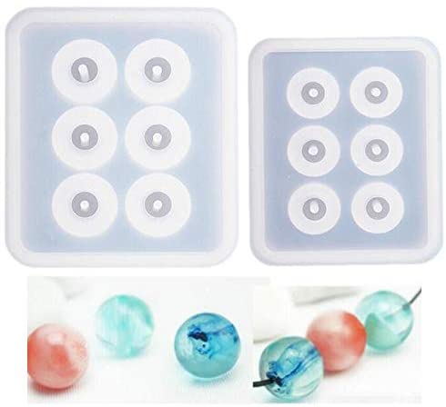 2pcs Sphere Ball Silicone Bead Molds with Holes Round Resin Epoxy Mold for Jewelry, Polymer Clay, Soap Making, Cabochon Gemstone DIY Crafting Projects,Diameter 12mm, 16mm (Sphere Ball 2 in Set) - (For 12 piece(s))