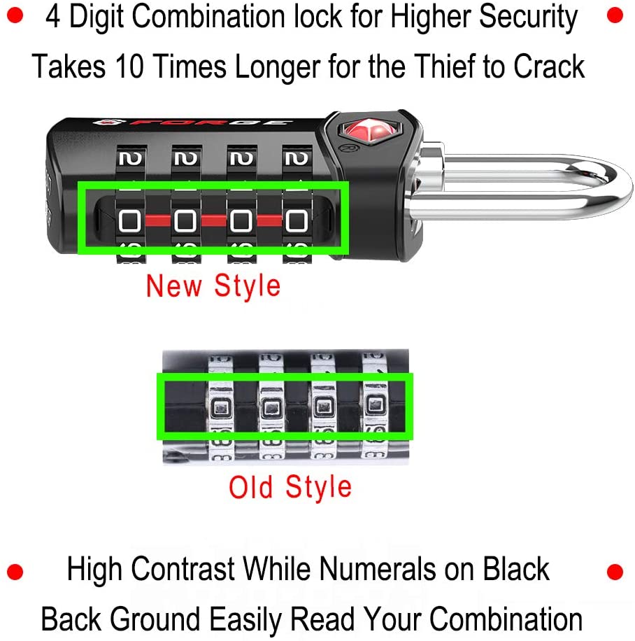 4 Digit TSA Approved Luggage Pelican case Lock, 2 Pack Black with 2 Extra Bands, Change Your Own Color and Combination, Inspection Indicator, Alloy Body - (For 8 piece(s))