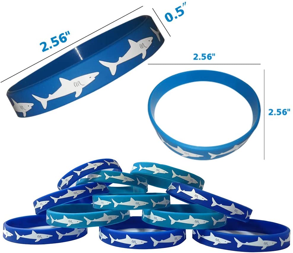 48 PCS Shark Party Favors Rubber Bracelets - Under the Sea/Baby Shark Birthday Party Supplies Goodie Bag Stuffers Fillers Slicone Wristbands - (For 8 piece(s))