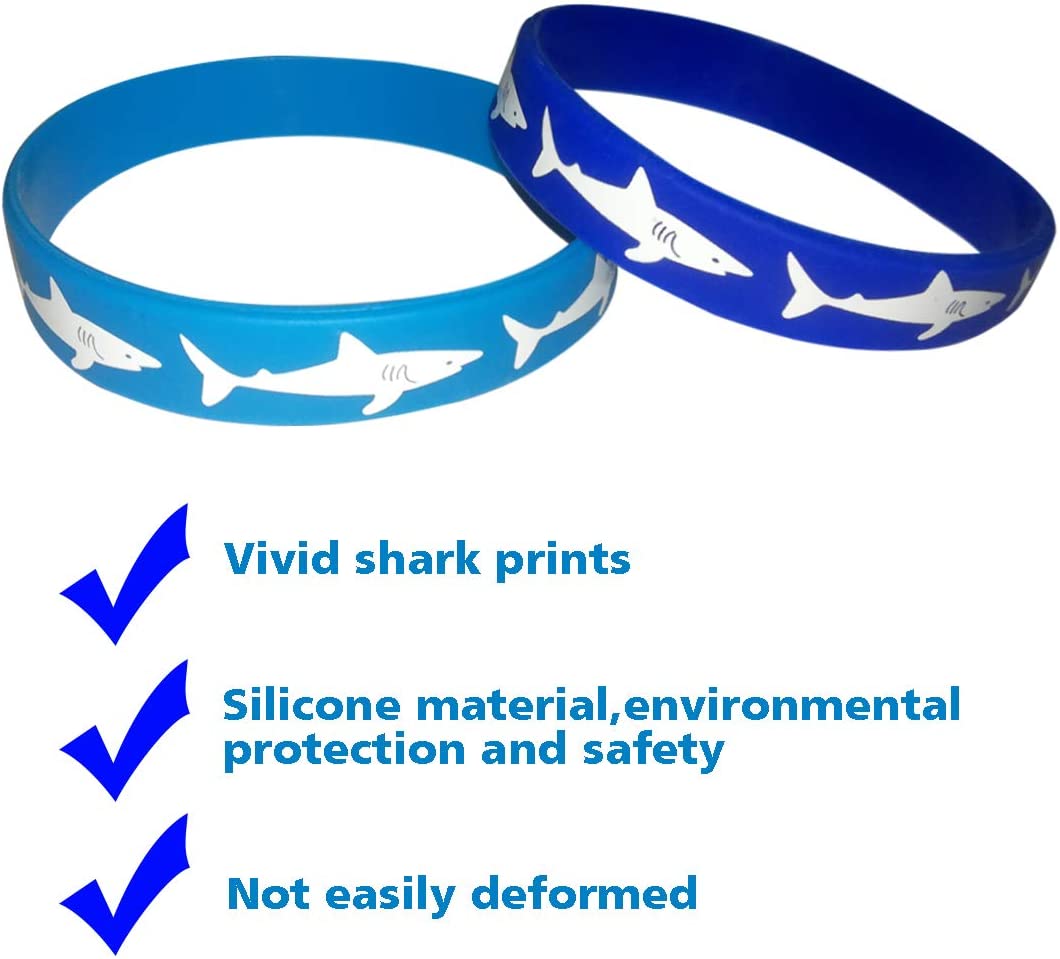 48 PCS Shark Party Favors Rubber Bracelets - Under the Sea/Baby Shark Birthday Party Supplies Goodie Bag Stuffers Fillers Slicone Wristbands - (For 8 piece(s))