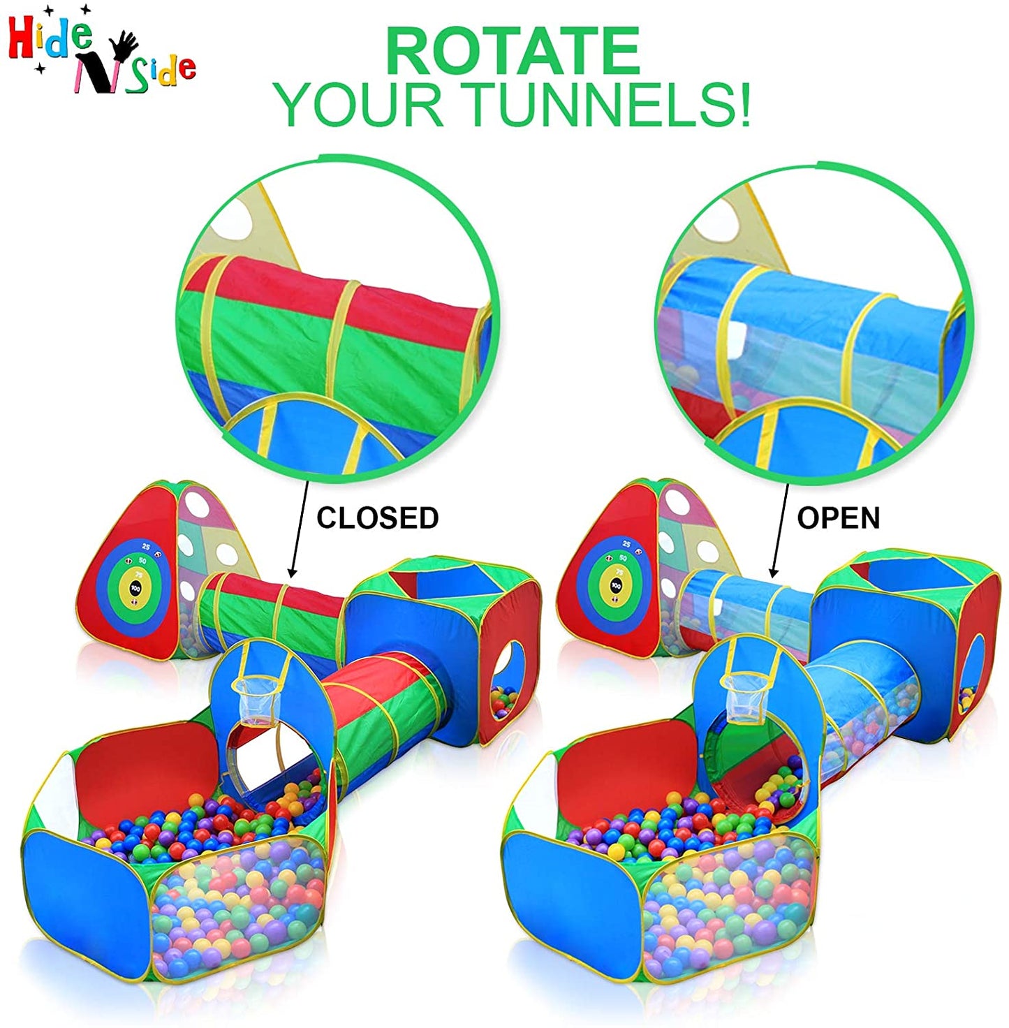 5pc Kids Ball Pit Tents and Tunnels, Toddler Jungle Gym Play Tent with Play Crawl Tunnel Toy, for Boys babies infants Children, Indoor Outdoor Gift, Target Game w/ 4 Dart Balls - (For 4 piece(s))