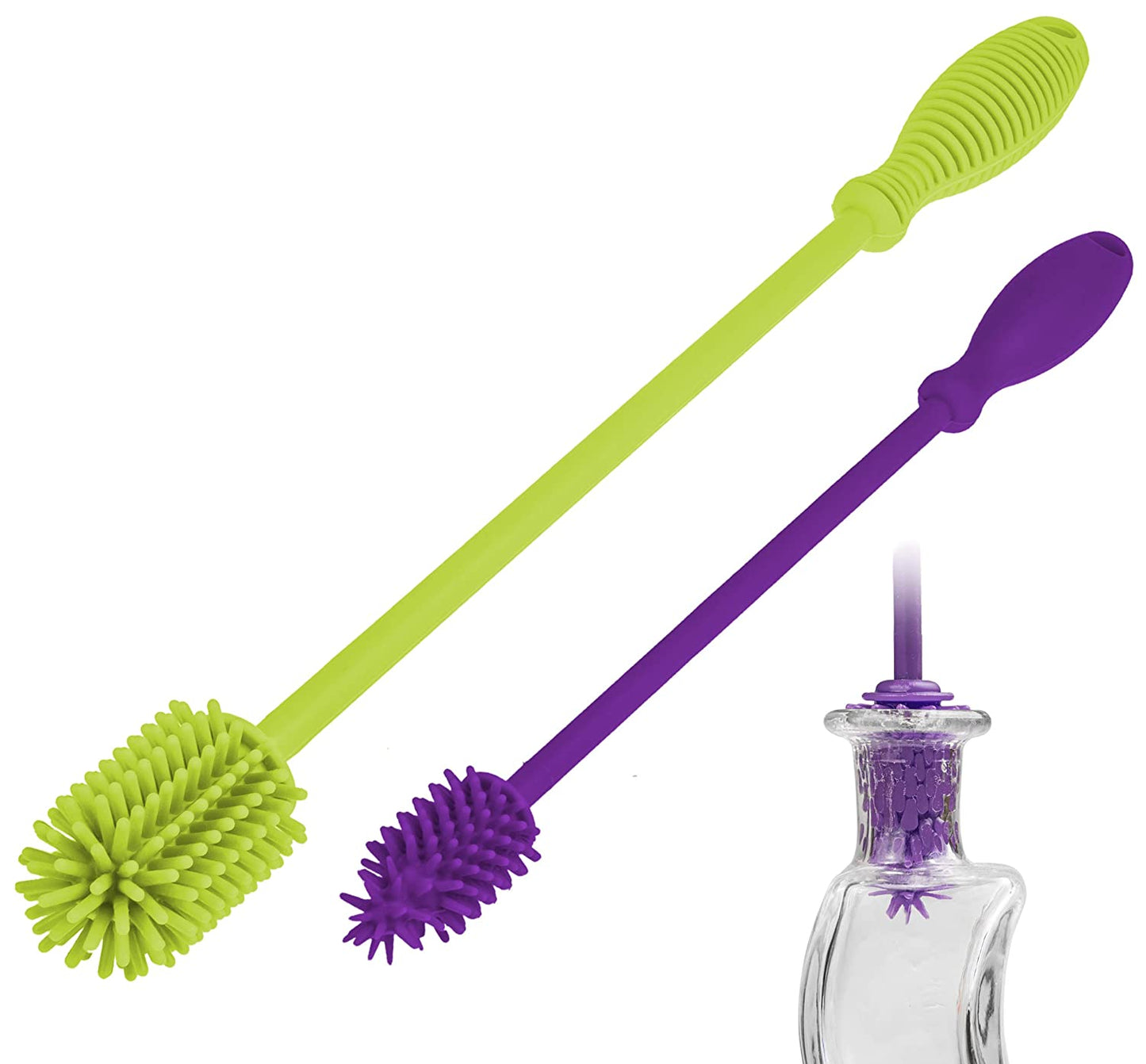 A-Brush Silicone Water Bottle Brush Cleaner BPA Free - Long Handle Baby Bottle Brush Cleaner Nipple Brush Ideal for Glass & Plastic Water Bottles Tumblers Hydro Flask (Green - Purple 2pk) - (For 12 piece(s))
