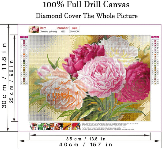 AIRDEA DIY 5D Round Diamond Painting Kits for Adults Full Drill Crystal Diamond Painting Peony Flowers Rhinestone Embroidery Cross Stitch Supply Arts Craft Canvas Wall Decor 30x40cm - (For 12 piece(s))
