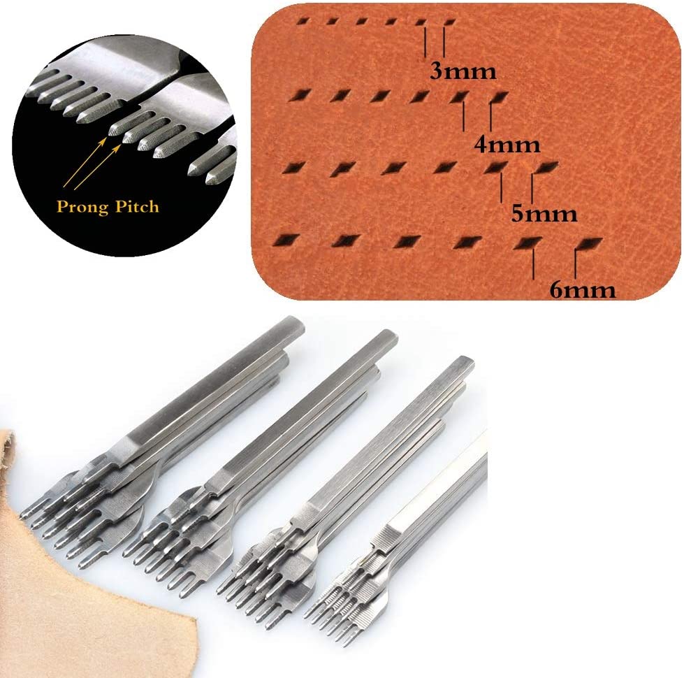 Aiskaer White Steel 5mm 1/2/4/6 Prong DIY Diamond Lacing Stitching Chisel Set Leather Craft Kits - (For 8 piece(s))