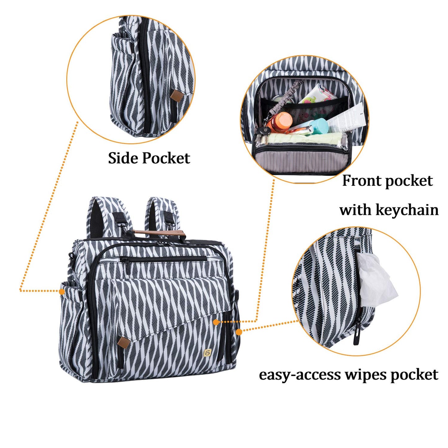 ALLCAMP Zebra Diaper Bag/Multi-Functional Convertible Diaper Backpack Messenger Bag,Large Capacity, Waterproof and Stylish - (For 6 piece(s))