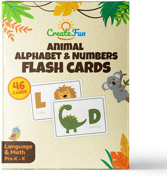 Animal 123 and ABC Flash Cards Stocking Stuffers for Toddlers, Pre-K and Kindergarten Children - Alphabet in Uppercase and Lowercase and Numbers For Toddler Learning - 46 Extra Thick Flashcards - (For 1 piece(s))