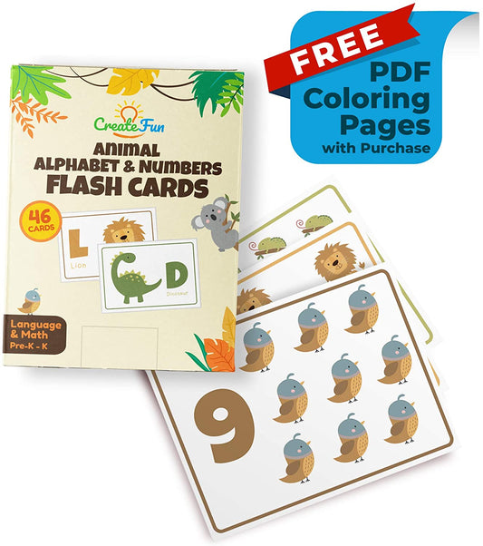 Animal 123 and ABC Flash Cards Stocking Stuffers for Toddlers, Pre-K and Kindergarten Children - Alphabet in Uppercase and Lowercase and Numbers For Toddler Learning - 46 Extra Thick Flashcards - (For 1 piece(s))