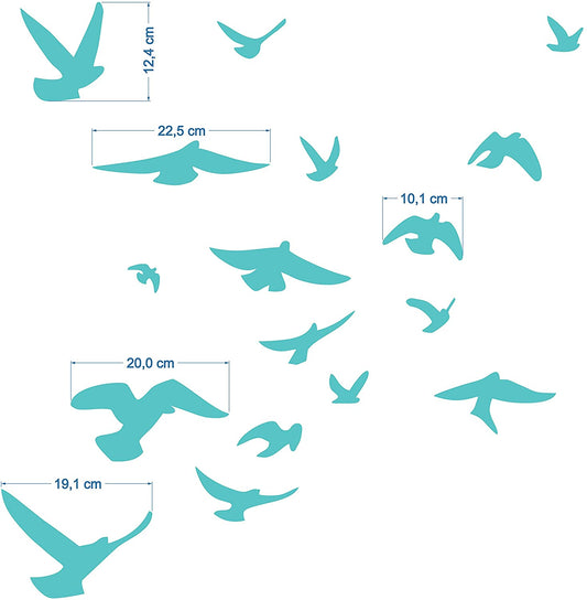 Anti-Collision Stickers to Prevent Bird Strikes on Window Glass - Set of 17 Silhouettes - Color: Turquoise - Window Decals - (For 8 piece(s))