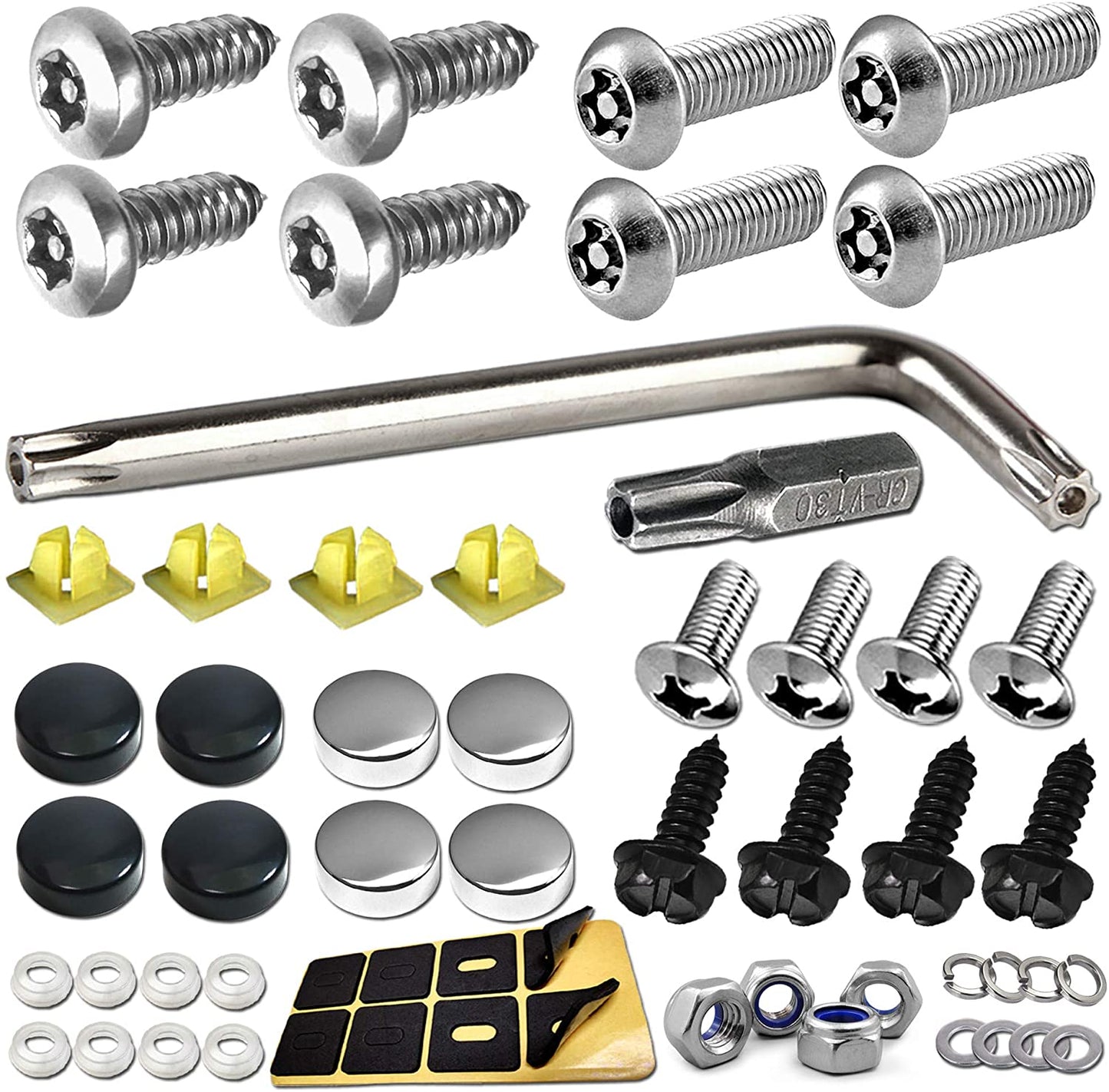 Aootf License Plate Screws Anti Theft - Stainless Steel Security Screws License Plate Bolts Fasteners,Tamper Proof Protection for License Plates on Cars Trucks, Black Chrome Caps -58PC Ultimate Set - (For 8 piece(s))