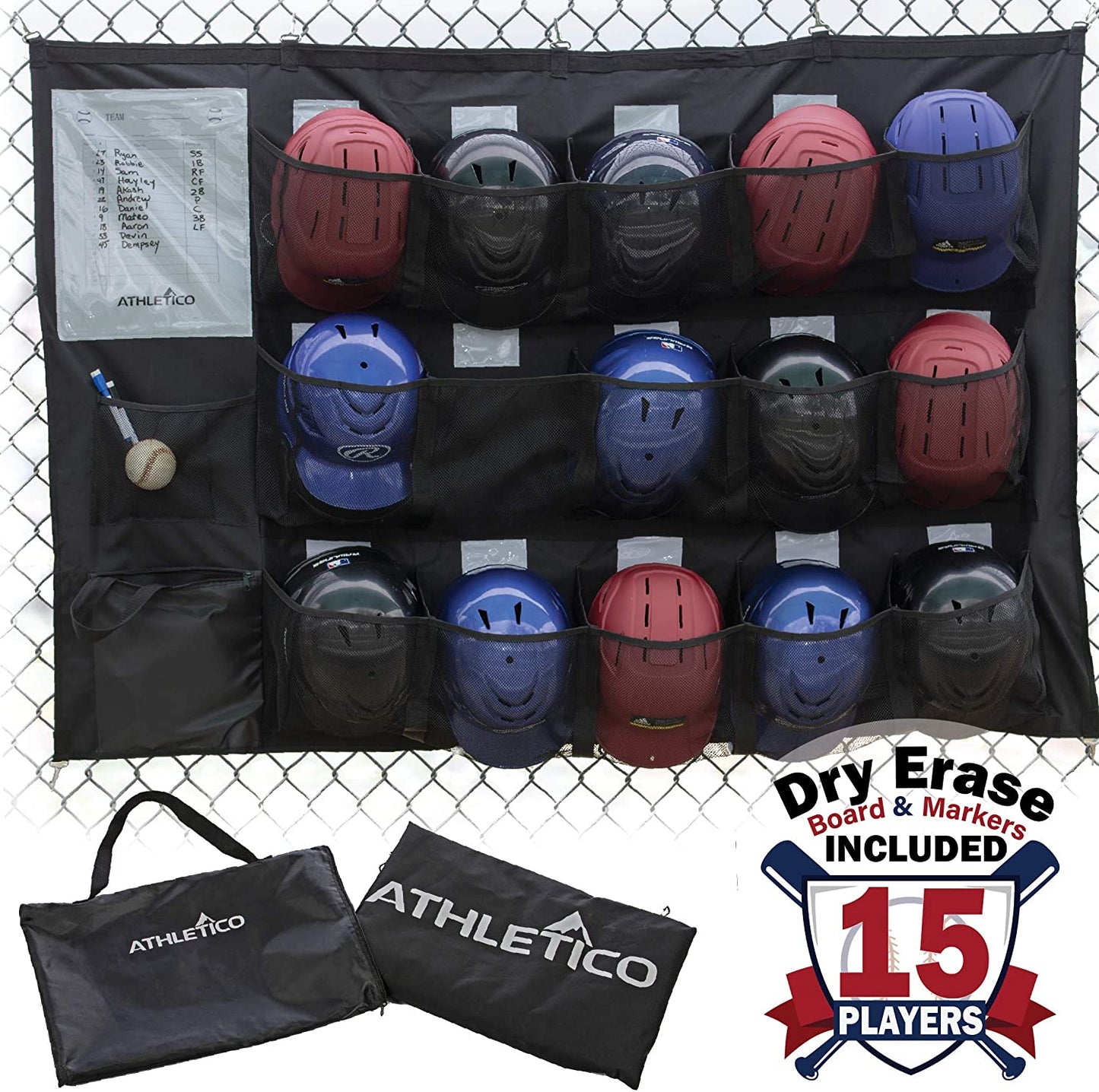 Athletico 15 Player Dugout Organizer - Hanging Baseball Helmet Bag to Organize Baseball Equipment Including Gloves, Helmets, Batting Gloves, Balls, & More - (For 6 piece(s))