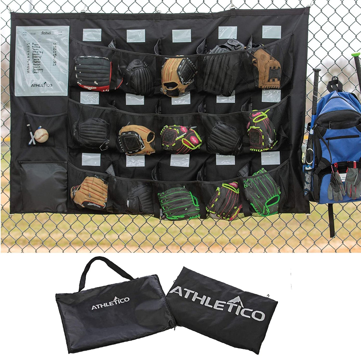 Athletico 15 Player Dugout Organizer - Hanging Baseball Helmet Bag to Organize Baseball Equipment Including Gloves, Helmets, Batting Gloves, Balls, & More - (For 6 piece(s))