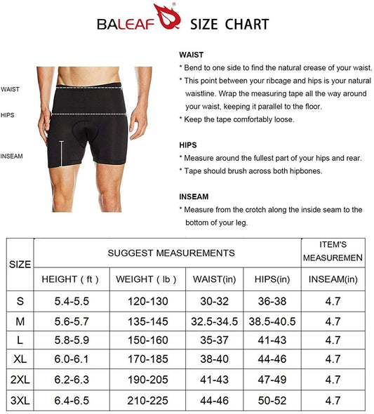 BALEAF Men's Padded Bike Shorts Cycling Underwear 3D Padding Mountain Biking Bicycle Riding Liner Biker - (For 8 piece(s))