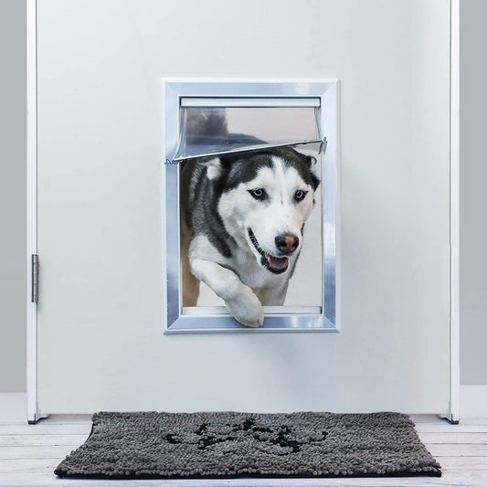 BarksBar Original Plastic Dog Door with Aluminum Lining - White, Soft Flap, 2-Way Locking Sliding Panel and Telescoping Frame - (For 6 piece(s))