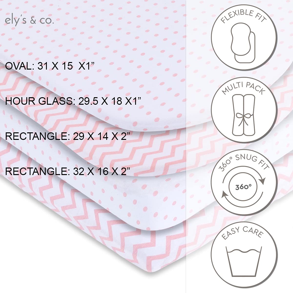 Bassinet Sheet Set 2 Pack 100% Jersey Cotton for Baby Girl by Ely's & Co. - Pink Chevron and Polka Dot by Ely's & Co. - (For 8 piece(s))