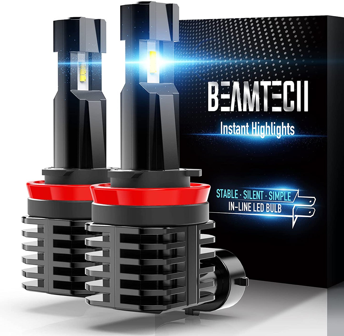 BEAMTECH H11 LED Bulb, 12000LM 50W Fanless In Line H8 H9 6500K Xenon White - (For 6 piece(s))