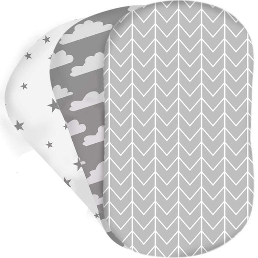 Bear's Little Fish 3-Pack of Moses Basket Sheets |100% Hypoallergenic Jersey Cotton |Gender Neutral Grey and White for Baby boy or Girl |Fitted Crib Sheets for Oval, Hourglass and Rectangular Mattress - (For 8 piece(s))