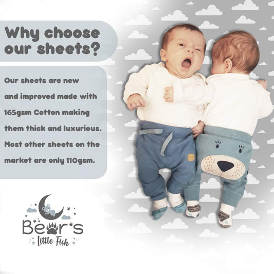 Bear's Little Fish 3-Pack of Moses Basket Sheets |100% Hypoallergenic Jersey Cotton |Gender Neutral Grey and White for Baby boy or Girl |Fitted Crib Sheets for Oval, Hourglass and Rectangular Mattress - (For 8 piece(s))