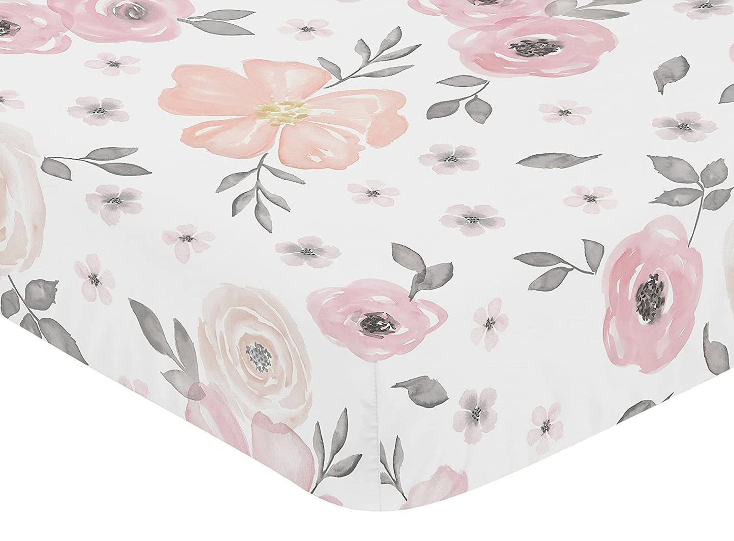 Blush Pink, Grey and White Baby or Toddler Fitted Crib Sheet for Watercolor Floral Collection by Sweet Jojo Designs - (For 8 piece(s))