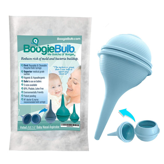 BoogieBulb Baby Nasal Aspirator and Booger Sucker for Newborns Toddlers & Adult - BPA Free - Blue 2 Ounce Bulb Syringe - Safe Nose Cleaner - Cleanable & Reusable Ear Syringe Nose Sucker - (For 8 piece(s))