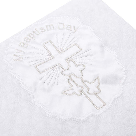 Booulfi Baby Christening Blanket Newborn Unisex Baptism White Baby Blanket Shawl Knitted Baby Summer Autumn Winter Blanket with Embroidered Cross - (For 6 piece(s))