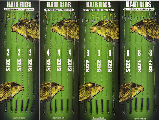 Carp Fishing Hair Rigs Kit, 24pcs Curve Carp Hooks Carp Fishing Bait Rigs Braided Thread Line Leader Carp Boilies carp Fishing Equipment - (For 8 piece(s))