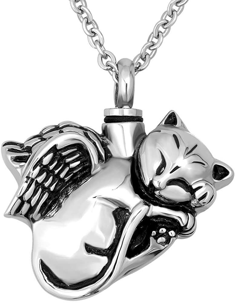 CharmSStory Angel Cat URN Necklace for Ashes Keepsake Memorial Cremation Pendant - (For 8 piece(s))