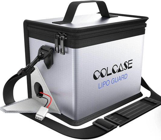 COLCASE Upgraded Fireproof Explosionproof Lipo Safe Bag for Lipo Battery Storage and Charging , Large Space Highly Sturdy Double Zipper Lipo Battery Guard (8.46x5.70x6.5 in) - (For 8 piece(s))