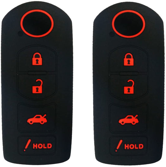 Coolbestda 2Pcs Silicone Smart Key Fob Cover Case Remote Skin Keyless Jacket Holder Protector for Mazda 3 6 CX-7 CX-9 MX-5 Miata 4 Buttons Black - (For 8 piece(s))