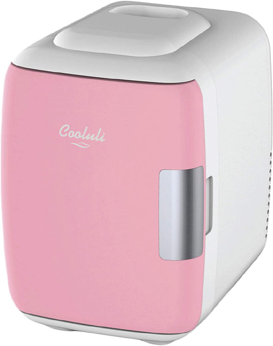 Cooluli Skincare Mini Fridge for Bedroom - Car, Office Desk & Dorm Room - Portable 4L/6 Can Electric Plug In Cooler & Warmer for Food, Drinks, Beauty & Makeup - 12v AC/DC & Exclusive USB Option, Pink - (For 1 piece(s))