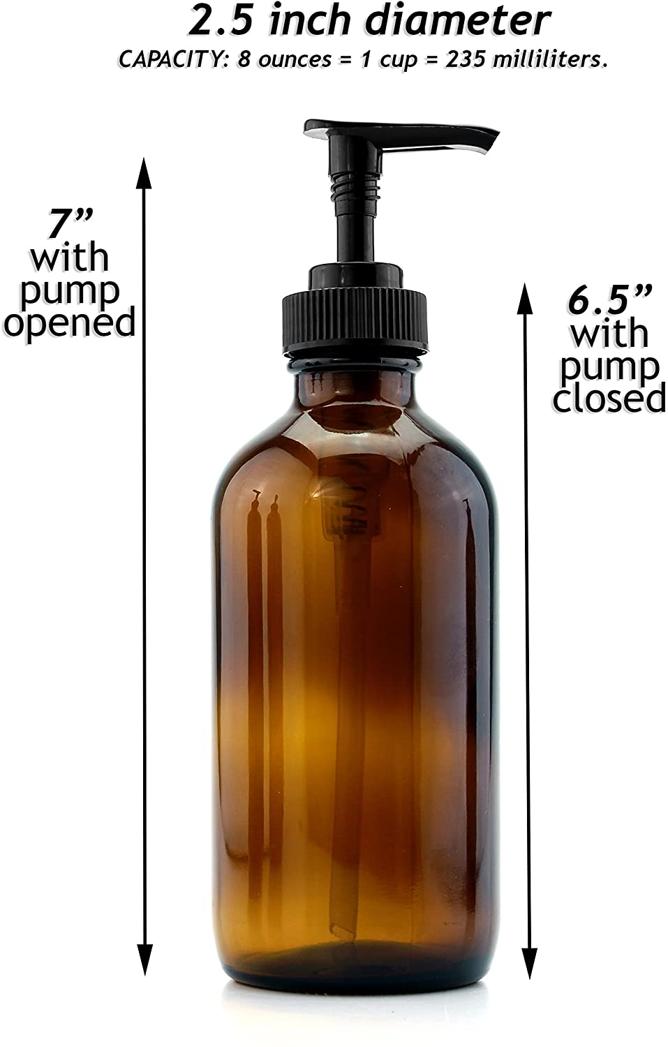 Cornucopia 8-Ounce Amber Glass Pump Bottles (4-Pack); Empty Boston Round Bottles w/Black Plastic Lotion Pumps - (For 8 piece(s))