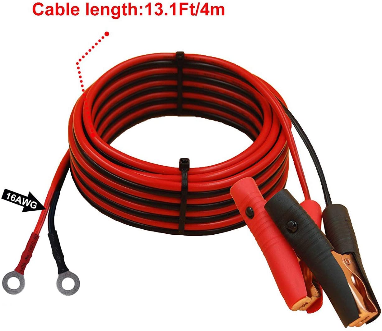CUZEC 13.1FT/4m 16 AWG Extension Cord Eyelet Terminal with Battery Clamp 12V/ 24V Battery Clip-On for High-Power Inverter and More (13.1FT Long) - (For 8 piece(s))