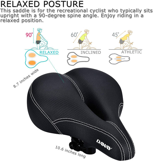 DAWAY Comfortable Men Women Bike Seat - C99 Soft Memory Foam Padded Wide Leather Bicycle Saddle Cushion with Taillight, Waterproof, Dual Spring Suspension, Shock Absorbing, Universal - (For 6 piece(s))