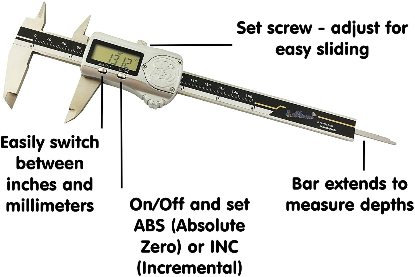 Digital Caliper, Absolute Origin Stainless Steel Electronic Measuring Tool by EAGems, IP67 Waterproof Rating - 6 inch/150mm - Large LCD Screen Displays SAE/Metric; Accurate, Precise Vernier Calipers - (For 4 piece(s))