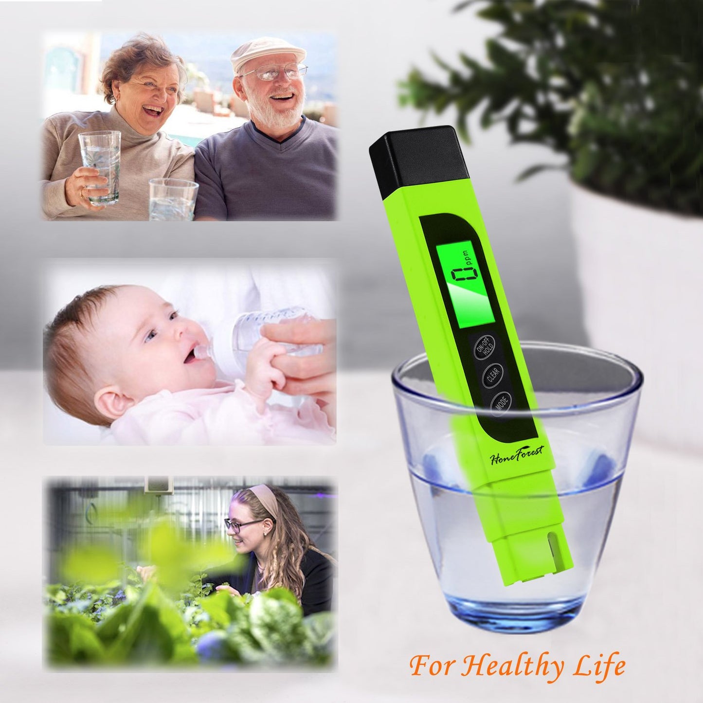 Digital TDS-Meter, Accurate and Reliable, HoneForest TDS, EC & Temp Meter 3 in 1, 0-9990ppm, Ideal Water-Tester-PPM-Meter(Green) - (For 8 piece(s))