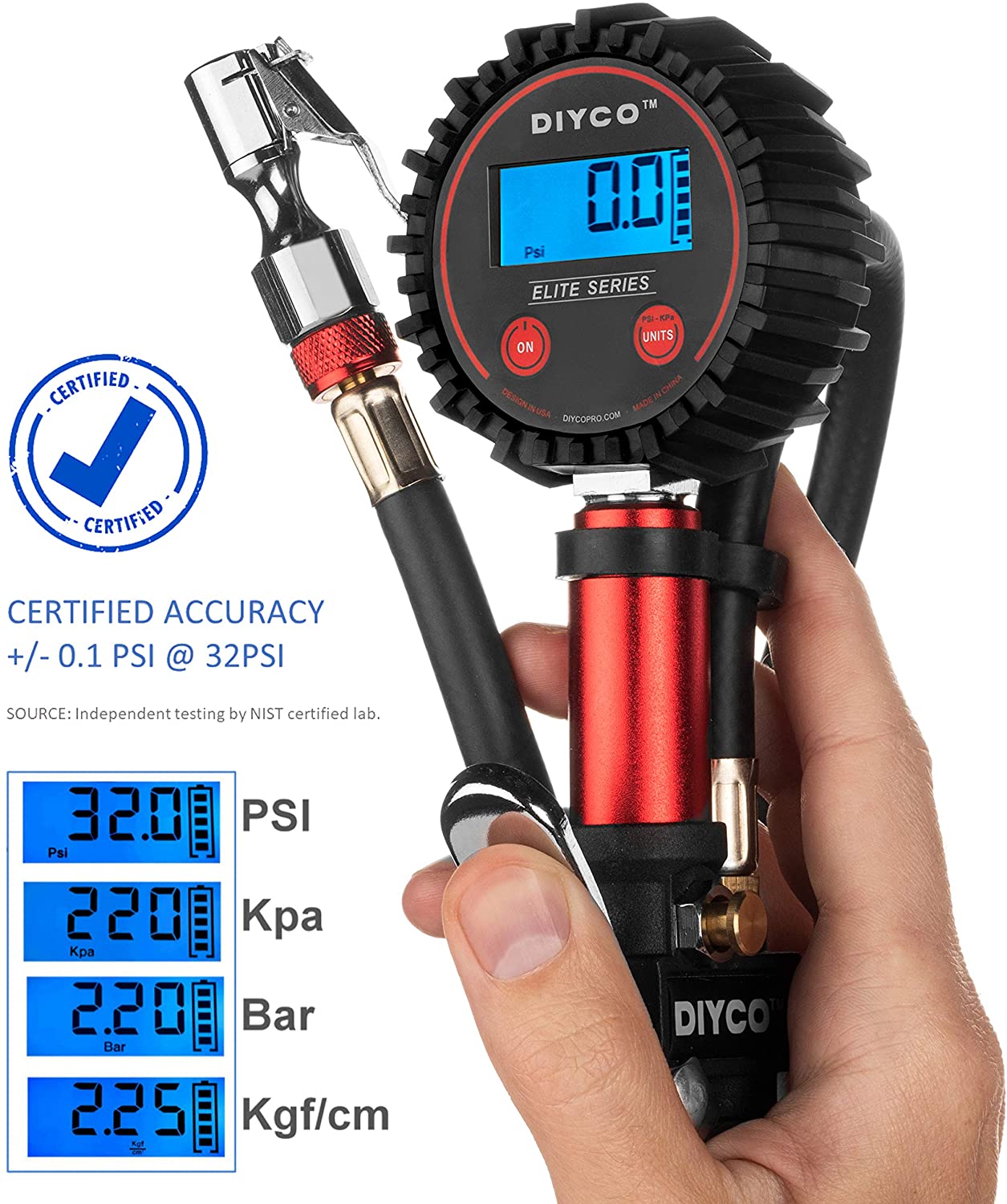 DIYCO D3 Plus Digital Tire Inflator with Pressure Gauge | 150 PSI (0.1 Res) | Interchangeable Air Chuck | 7-PCS Compressor Accessory Kit | Professional & Home Garage | Elite Series - (For 6 piece(s))