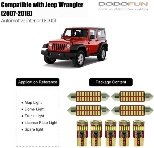 DODOFUN Deluxe Interior LED Lighting Bulb Kit Compatible with 2007-2018 Jeep Wrangler ( 9-pc Bulb 6000k ) - (For 8 piece(s))