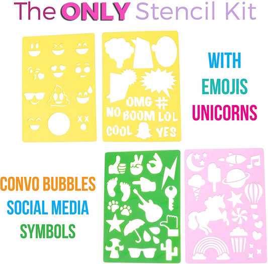 Drawing Stencils for Kids - Creative Art Set for Kids Travel Activities - Ideal Arts and Crafts Set for Girls and Boys. Unicorn Stencils, Dinosaurs, Emojis, Alphabet, Numbers, Animal - (For 6 piece(s))