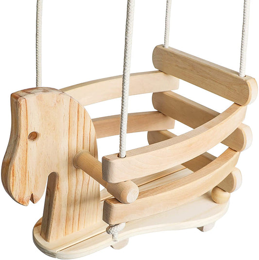 Ecotribe Wooden Horse Swing - Hanging Indoor Swing for Kids – Toddler Swing Set & Baby Swing for Indoor Playground or Outdoor Play Toys & Backyard Use. 6 Months to 3 Years - (For 4 piece(s))