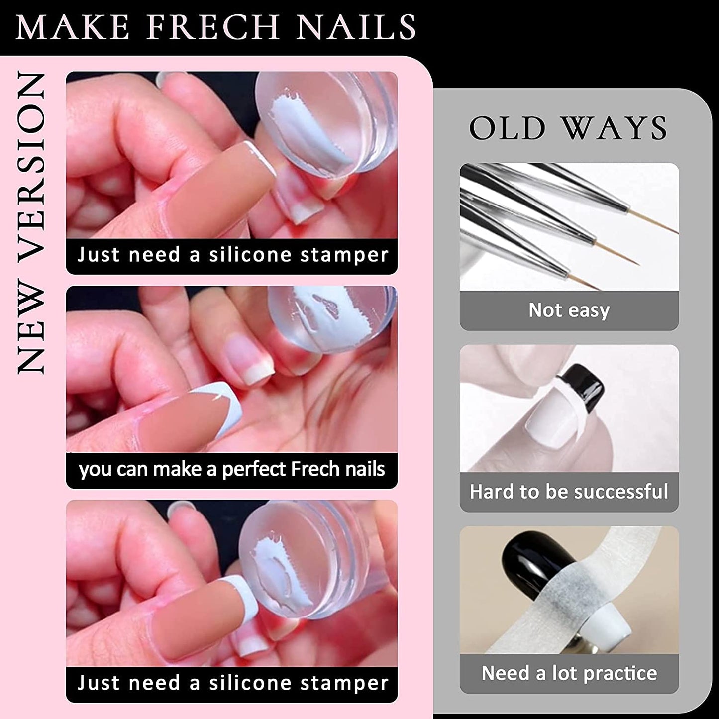 Ejiubas 3 Pcs Jelly Clear Nail Stampers 3 Pcs Sandy Nail Scrapers 3 Pcs Silicone Nail Art Stamper Heads Nail Stamping Kits DIY Nail Art Tools - (For 8 piece(s))