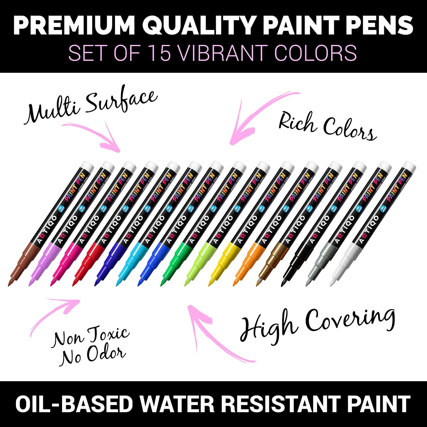 Fine Tip Paint pens for Rock Painting - Wood, Glass, Metal and Ceramic Works on Almost All Surfaces Set of 15 Vibrant oil based fine point paint markers, Quick Dry, Water Resistant - (For 8 piece(s))
