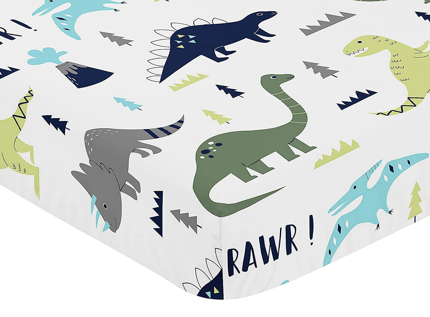 Fitted Crib Sheet for Blue and Green Modern Dinosaur Baby/Toddler Bedding Set Collection - Dinosaur Print - (For 8 piece(s))