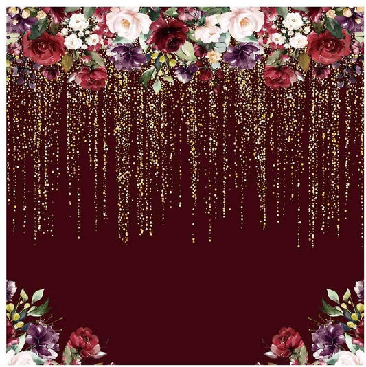 Funnytree 6x6ft Burgundy Red Flowers Backdrop Golden Glitter Floral Birthday Party Photography Background Bachelorette Bridal Shower Wedding Girl Anniversary Decorations Banner Photo Studio - (For 8 piece(s))
