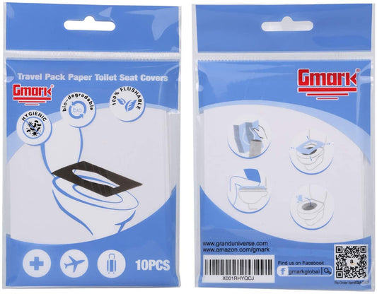 Gmark Portable Paper Toilet Seat Covers Travel Pack (100 Count) 10 Packs - Virgin Paper Disposable, Flushable, Biodegrable Perfect for Use During Travel, Potty Training GM2002A - (For 8 piece(s))