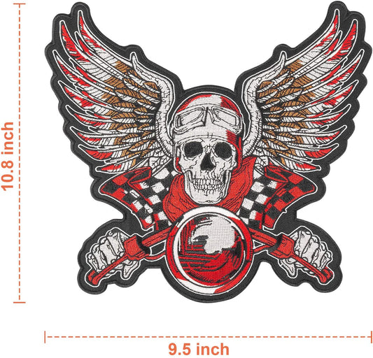 GodEagle 11"Wx10"H Skull Punk Rocker Rider Motorcycle Biker Patches Name Jacket Patches Appliqued Iron on/Sew on Embroidered Patches on Back Black Iron on Fabric - (For 1 piece(s))