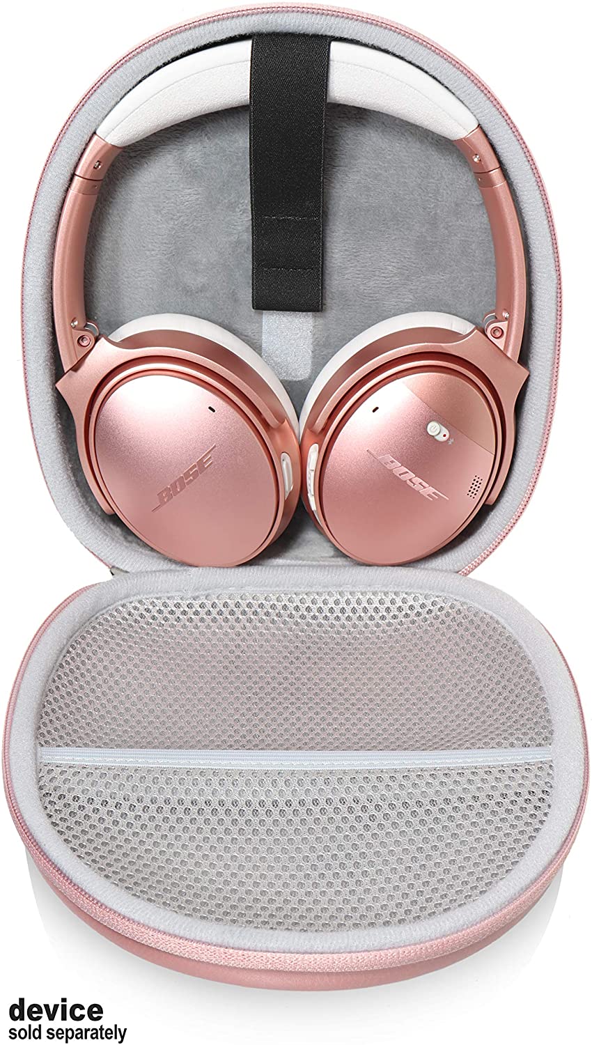 Headphone Case for Bose QuietComfort 45, 35 Wireless Headphones II, QC35, QC25, QC2, QC15, QC3, SoundLink On-Ear, OE, OE2/2i; JBL E55BT, Quincy, Tune 600, E45BT; Sony MDRXB950, XB650 (Rose Gold) - (For 8 piece(s))