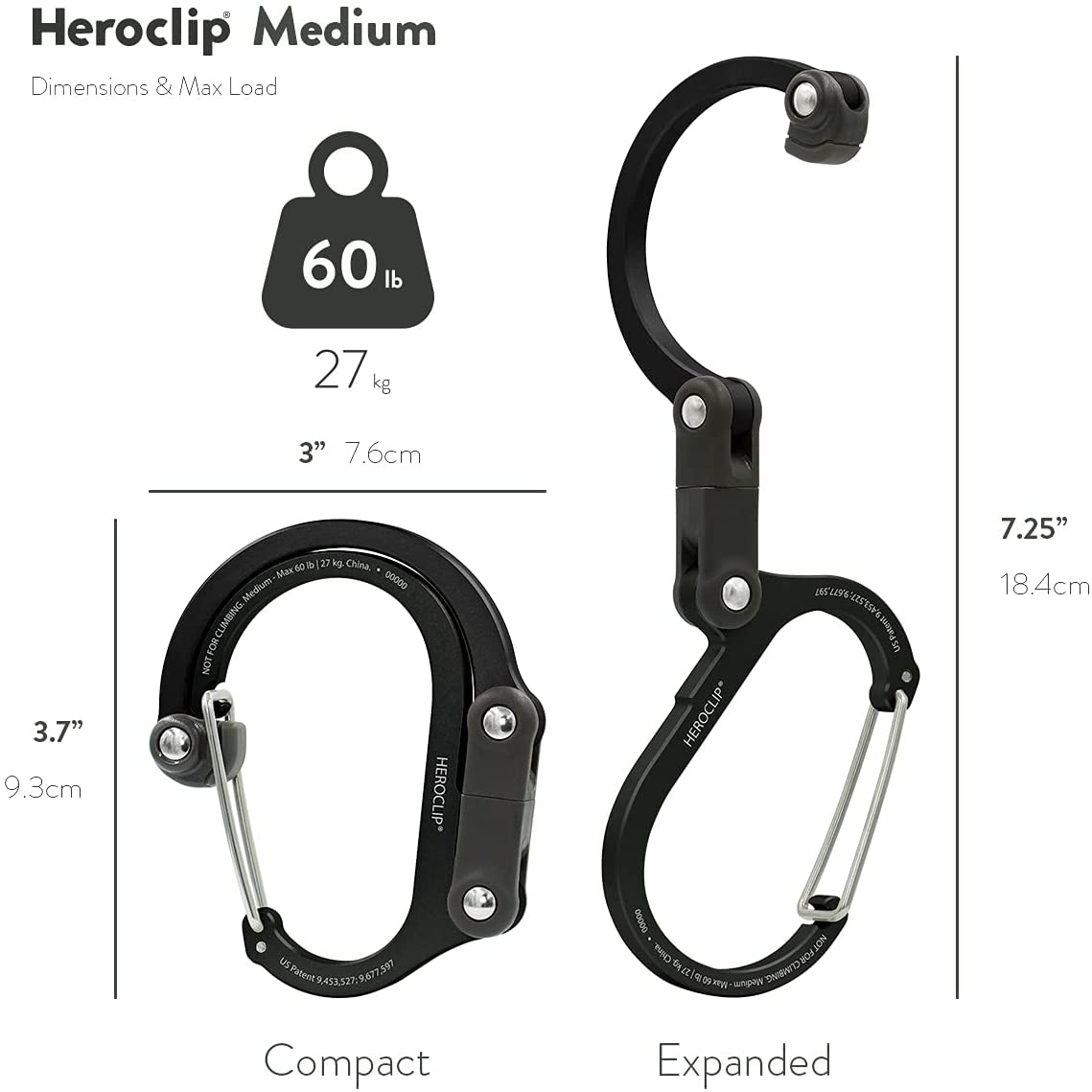HEROCLIP Carabiner Clip and Hook (Medium) for Camping, Backpack, and Garage - (For 8 piece(s))